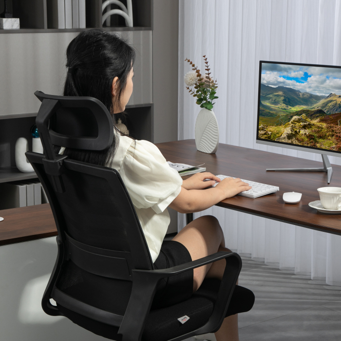  Scaun de Birou Ergonomic cu Tetiera, inaltime Reglabila si Functie de Balansare, 60x64x102-112 cm, Negru [9]