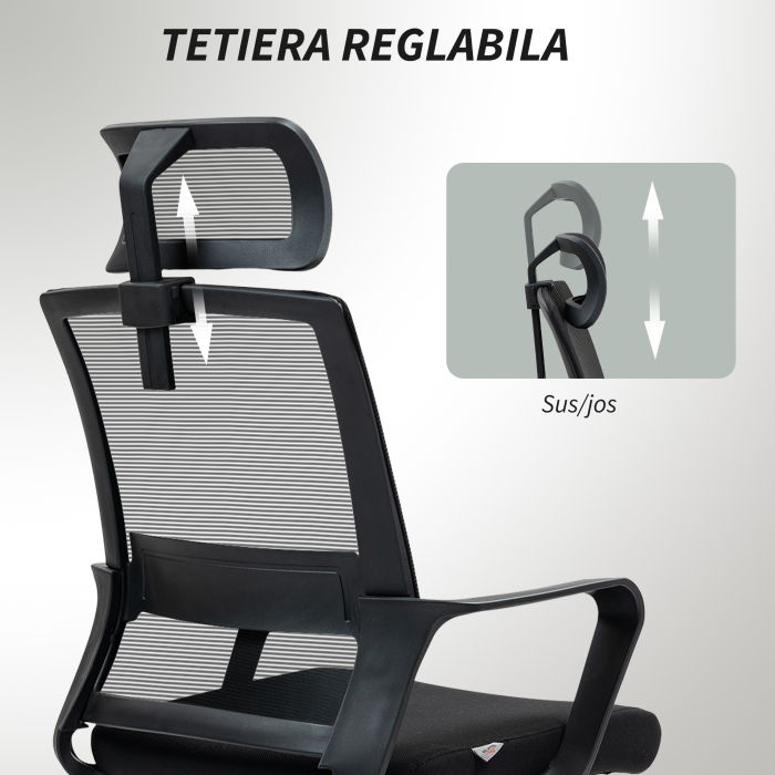  Scaun de Birou Ergonomic cu Tetiera, inaltime Reglabila si Functie de Balansare, 60x64x102-112 cm, Negru [5]