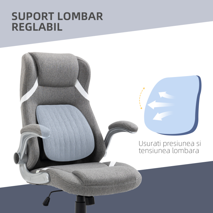  Scaun de Birou Ergonomic din tesatura Respiranta Efect In, inaltime Reglabila, 68x76x109-117cm, Gri [6]