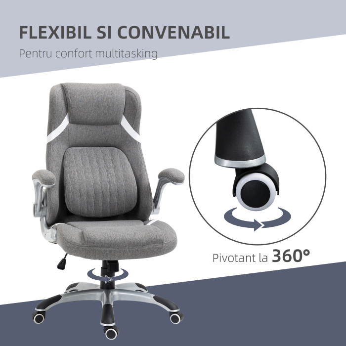  Scaun de Birou Ergonomic din tesatura Respiranta Efect In, inaltime Reglabila, 68x76x109-117cm, Gri [8]