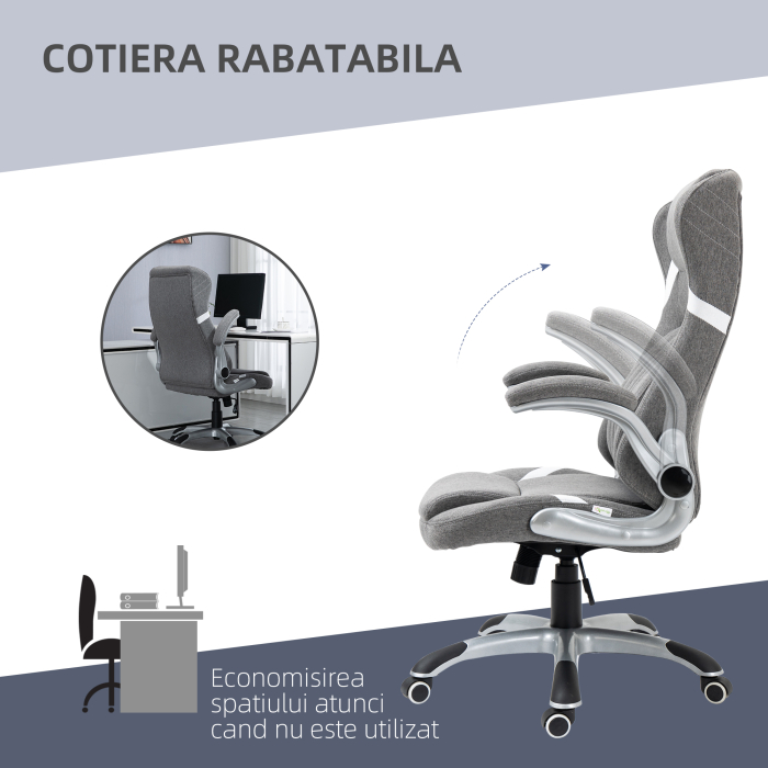  Scaun de Birou Ergonomic din tesatura Respiranta Efect In, inaltime Reglabila, 68x76x109-117cm, Gri [7]