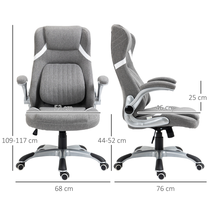 Scaun de Birou Ergonomic din tesatura Respiranta Efect In, inaltime Reglabila, 68x76x109-117cm, Gri [3]