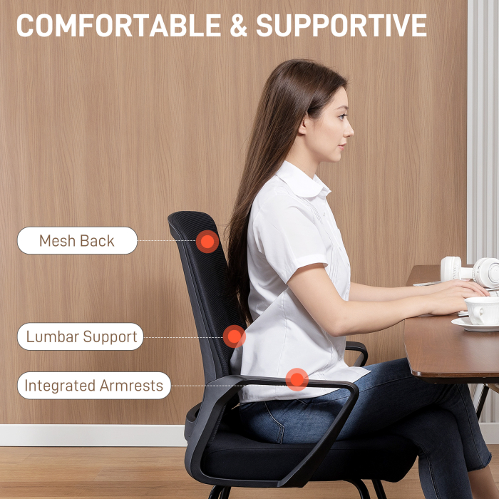  Scaun de birou ergonomic fara roti, cu brate, pentru sala de asteptare, negru [4]