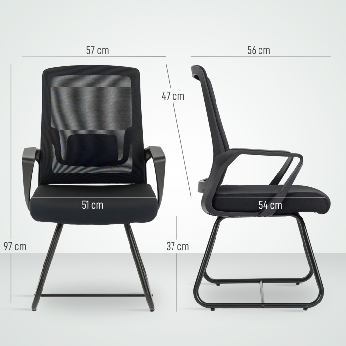  Scaun de birou ergonomic fara roti, cu brate, pentru sala de asteptare, negru [3]