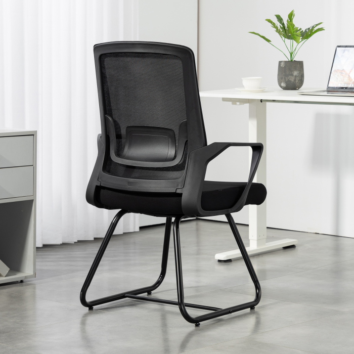  Scaun de birou ergonomic fara roti, cu brate, pentru sala de asteptare, negru [9]