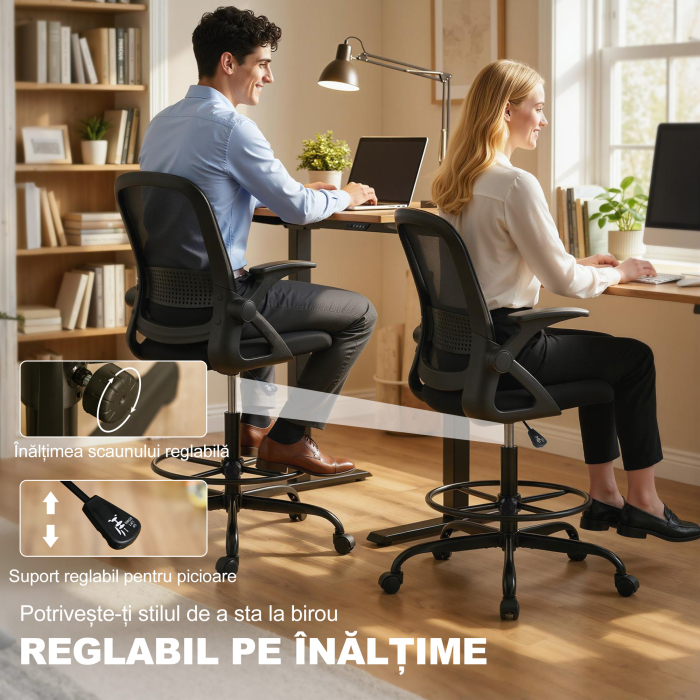  Scaun de birou ergonomic, inaltime reglabila, negru [5]