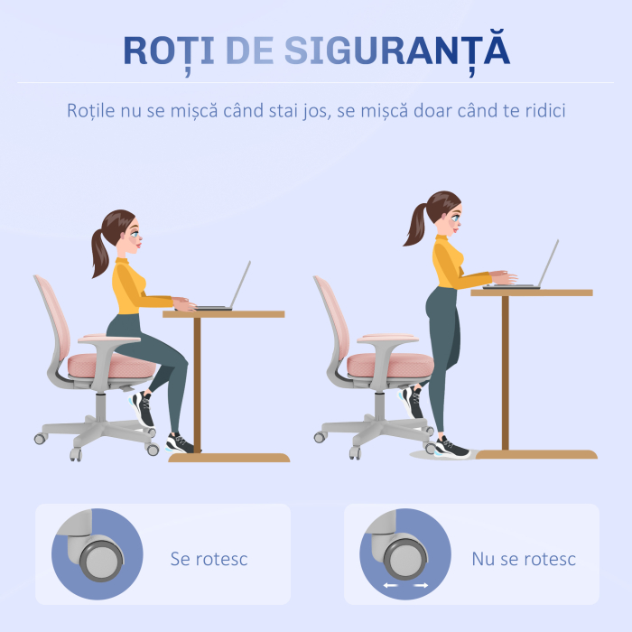  Scaun de birou ergonomic, reglabil pe inaltime, cu 5 roti, 55x48x82.5-94.5 cm, roz [4]