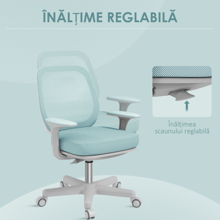  Scaun de Birou Ergonomic, Reglabil pe inaltime cu Spatar Respirabil, 55x48x82.5-94.5 cm, Verde Deschis [5]