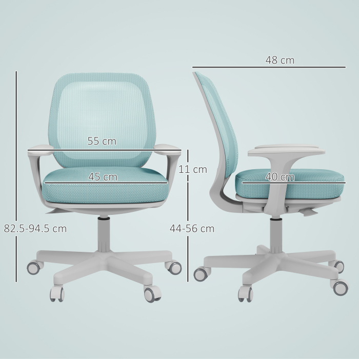  Scaun de Birou Ergonomic, Reglabil pe inaltime cu Spatar Respirabil, 55x48x82.5-94.5 cm, Verde Deschis [3]