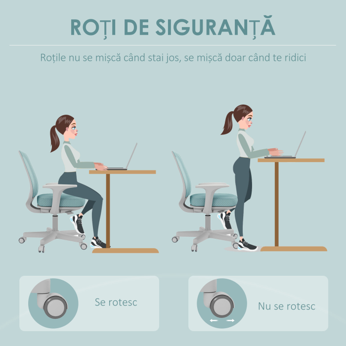  Scaun de Birou Ergonomic, Reglabil pe inaltime cu Spatar Respirabil, 55x48x82.5-94.5 cm, Verde Deschis [4]