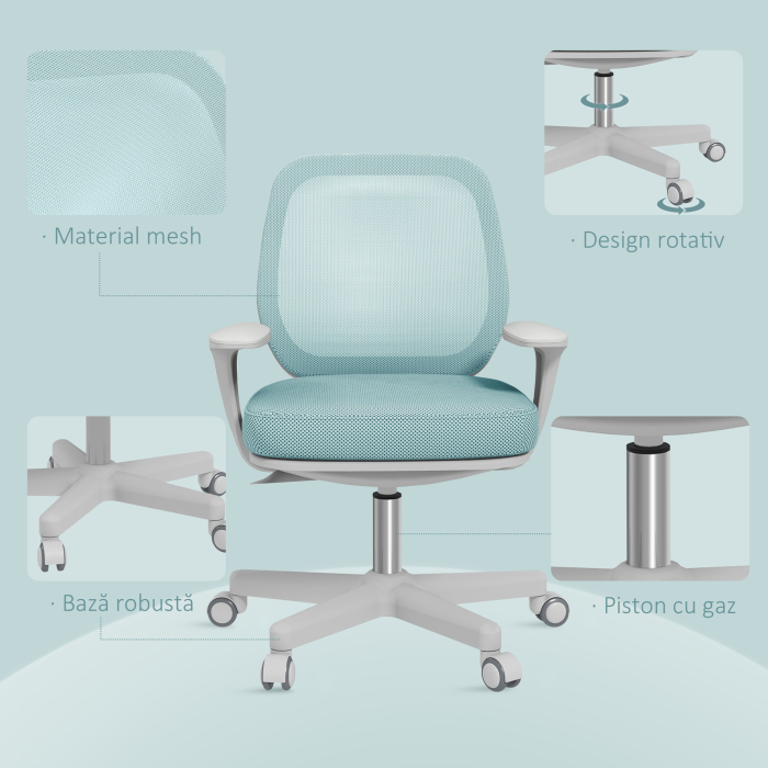  Scaun de Birou Ergonomic, Reglabil pe inaltime cu Spatar Respirabil, 55x48x82.5-94.5 cm, Verde Deschis [7]