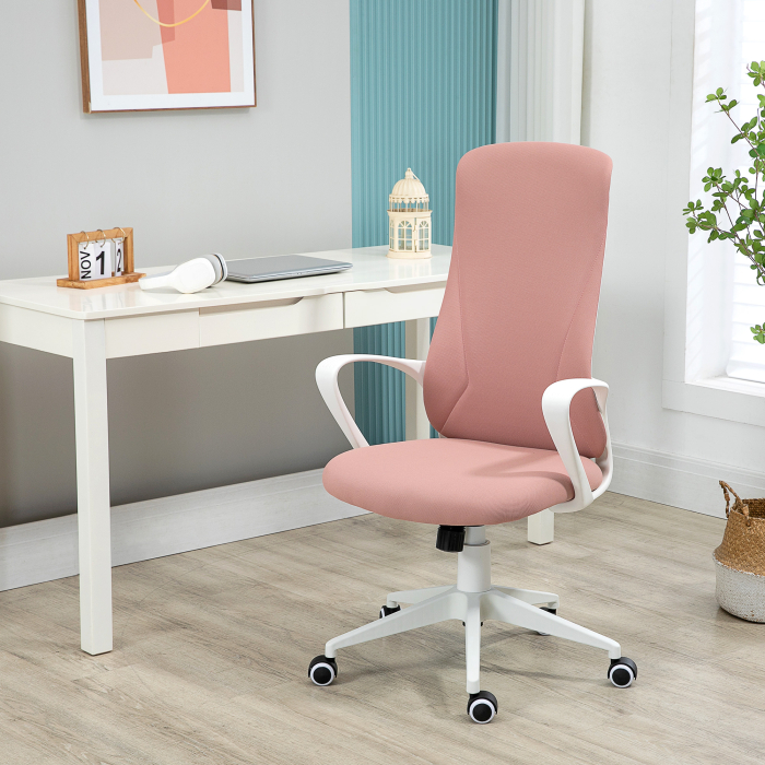  Scaun de birou ergonomic si captusit, cu inaltime ajustabila si balans, 62x56x110-119,5 cm, roz [2]