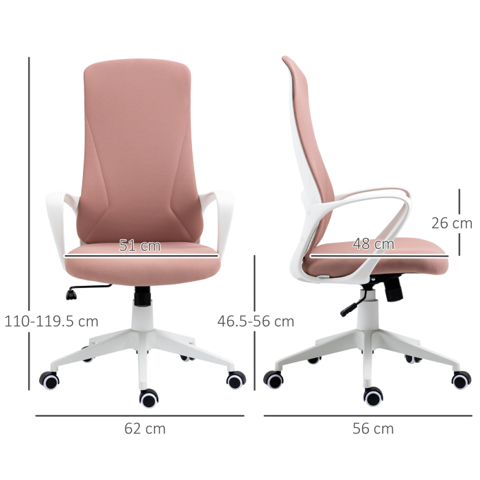  Scaun de birou ergonomic si captusit, cu inaltime ajustabila si balans, 62x56x110-119,5 cm, roz [3]