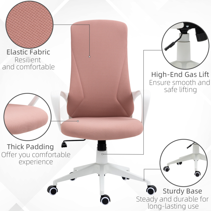  Scaun de birou ergonomic si captusit, cu inaltime ajustabila si balans, 62x56x110-119,5 cm, roz [8]