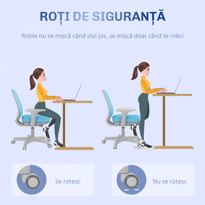  Scaun de Birou Ergonomic si Reclinabil Reglabil pe inaltime, cu 5 roti, 55x48x82.5-94.5 cm, Albastru [4]