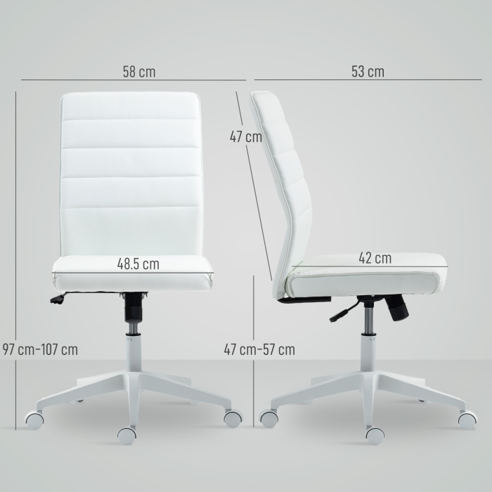  Scaun de Birou Ergonomic si Reglabil cu Spatar Curbat, din Piele PU si Otel, 58x53x97-107 cm, Alb [3]