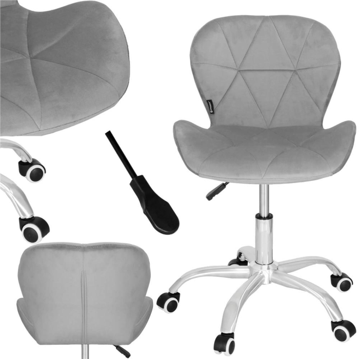 Scaun de birou ergonomic, tapitat cu catifea, 120kg, gri [2]