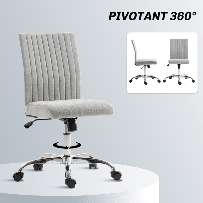  Scaun de Birou fara Brate, cu inaltime Reglabila si sezut Rotativ, Tapiterie din Material Textil, Gri [7]