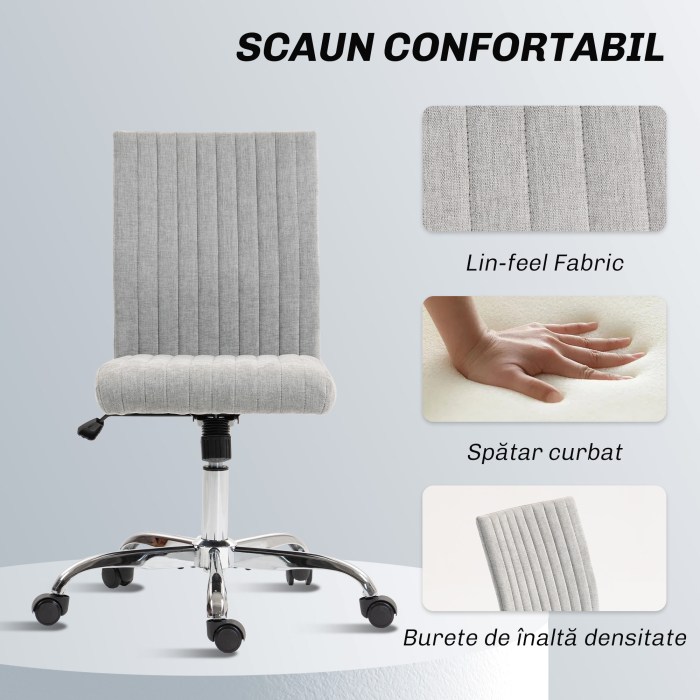  Scaun de Birou fara Brate, cu inaltime Reglabila si sezut Rotativ, Tapiterie din Material Textil, Gri [4]