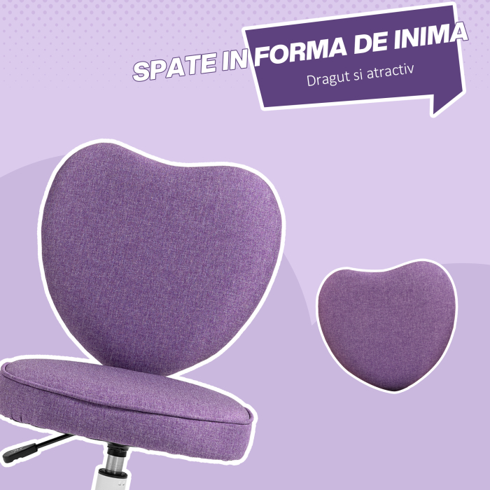  Scaun de Birou in Forma de Inima cu 5 Rotile Pivotante si inaltime Reglabila, 40x50x79-89 cm, Violet [5]