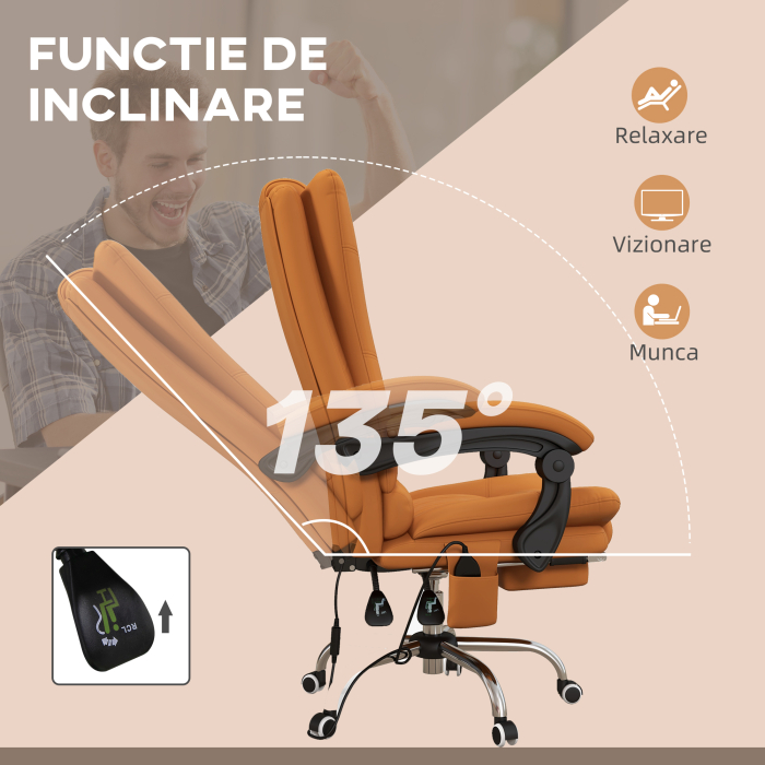  Scaun de Birou Masaj cu Vibratii Caldura Scaun de Calculator Suport pentru Picioare Cotiera Spatar Rabatabil Maro Deschis Pentru scoala computer mobila de studiu ergonomic pentru birou munca modern c [6]