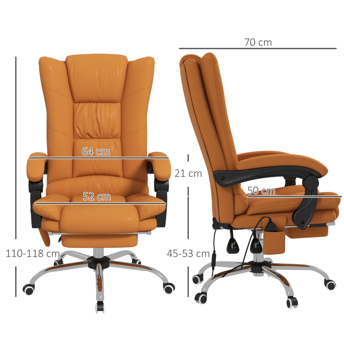  Scaun de Birou Masaj cu Vibratii Caldura Scaun de Calculator Suport pentru Picioare Cotiera Spatar Rabatabil Maro Deschis Pentru scoala computer mobila de studiu ergonomic pentru birou munca modern c [3]