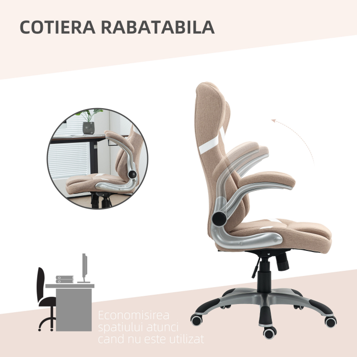  Scaun de Birou Rabatabil cu inaltime Reglabila, din Material Textil, 68x76x109-117 cm, Maro Deschis [7]
