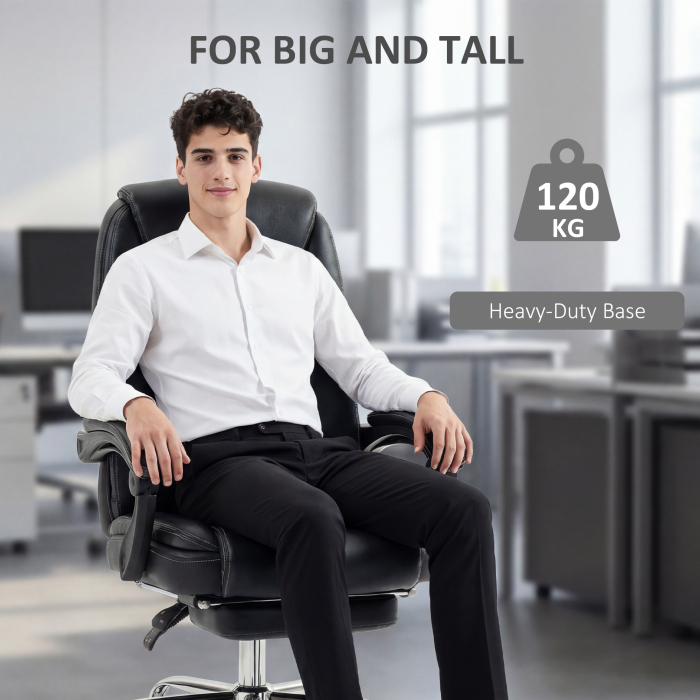  Scaun de birou rabatabil cu suport pentru picioare retractabil, din piele PU, capacitate de 120 kg, negru [6]