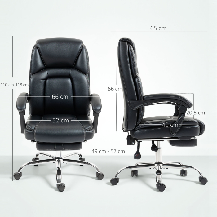  Scaun de birou rabatabil cu suport pentru picioare retractabil, din piele PU, capacitate de 120 kg, negru [3]