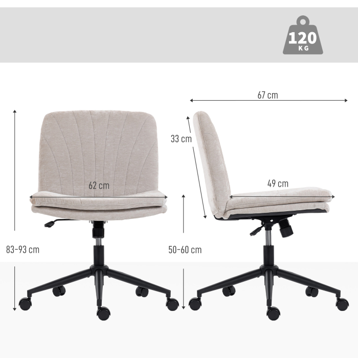  Scaun de Birou Reglabil, inclinabil si Rotativ, din tesatura Chenille si Otel, 62x67x83-93 cm, Bej [3]