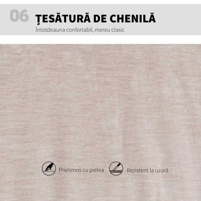  Scaun de Birou Reglabil, inclinabil si Rotativ, din tesatura Chenille si Otel, 62x67x83-93 cm, Bej [9]