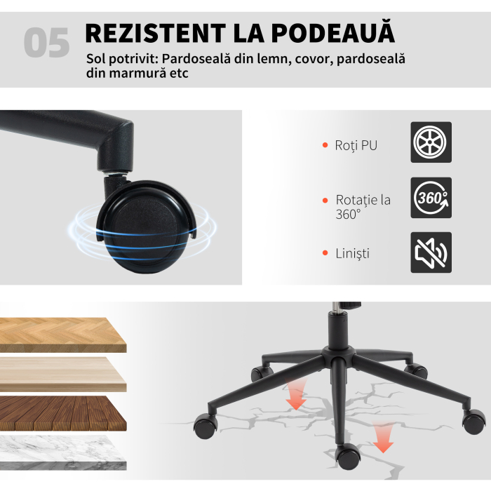  Scaun de Birou Reglabil, inclinabil si Rotativ, din tesatura Chenille si Otel, 62x67x83-93 cm, Bej [8]