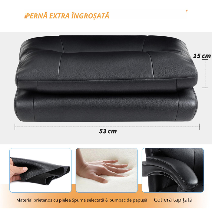  Scaun de Birou Reglabil pe inaltime si Reclinabil pana la 135°, din Piele PU Neagra, 65x76x113-121 cm [6]