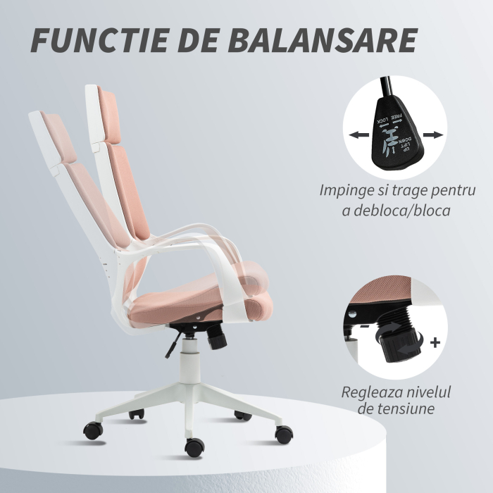  Scaun de Birou sau Gaming din tesatura cu Spatar inalt, Roz [5]