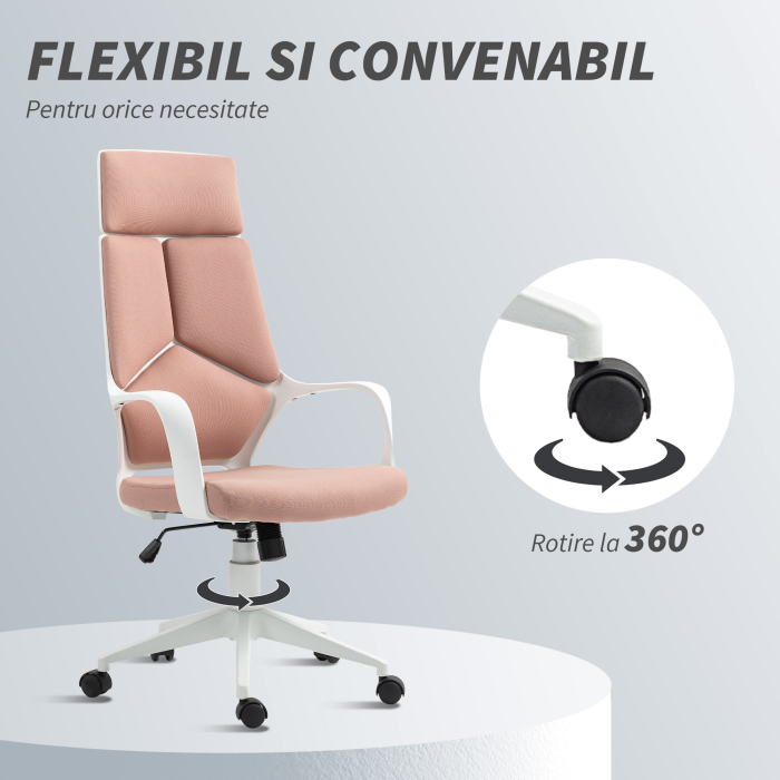 Scaun de Birou sau Gaming din tesatura cu Spatar inalt, Roz [6]