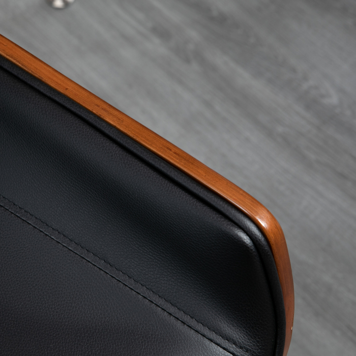  Scaun de Birou Vintage Tapitat, din Piele Ecologica, Lemn si Otel, 53x60x86-96 cm, Negru si Maro inchis [9]