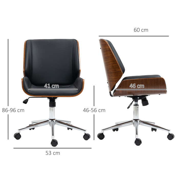  Scaun de Birou Vintage Tapitat, din Piele Ecologica, Lemn si Otel, 53x60x86-96 cm, Negru si Maro inchis [3]