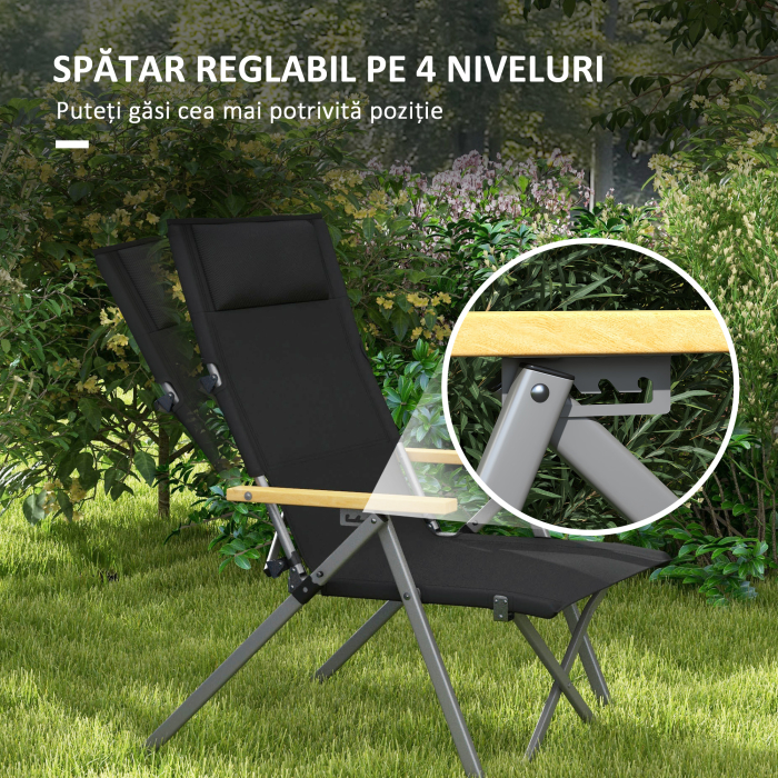  Scaun de Camping Pliabil cu Spatar Reglabil, Negru [4]