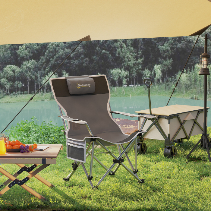  Scaun de Camping Pliabil si Rabatabil cu Suport pentru Picioare Detasabil si Tetiera, 82x50/100x88 cm, Negru [7]
