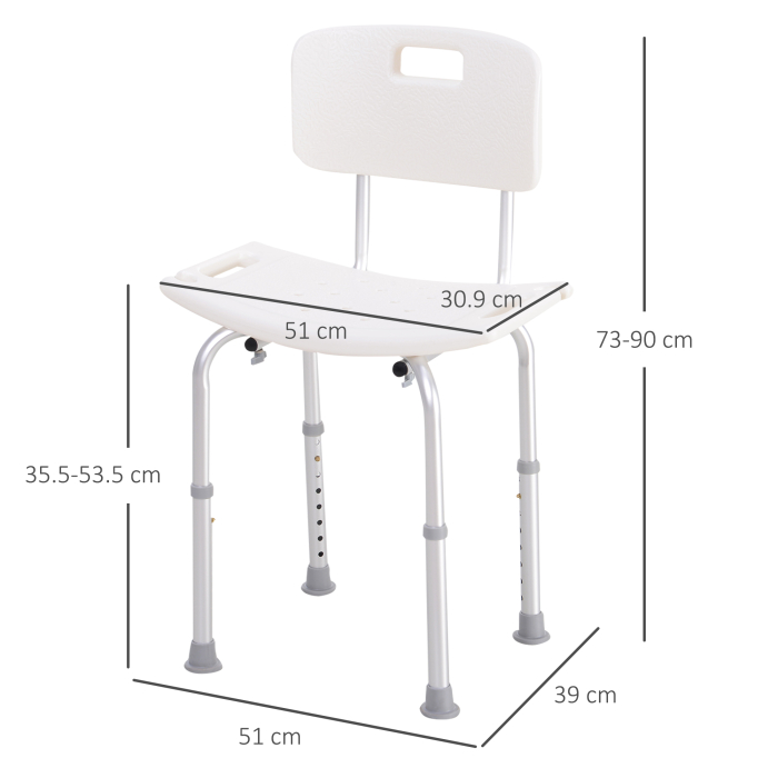  Scaun de Dus Antiderapant cu Spatar si inaltime Reglabila pe 8 Pozitii, 50,6x43x71-88 cm, Alb [3]