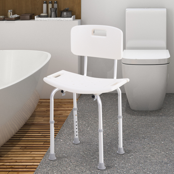  Scaun de Dus Antiderapant cu Spatar si inaltime Reglabila pe 8 Pozitii, 50,6x43x71-88 cm, Alb [2]