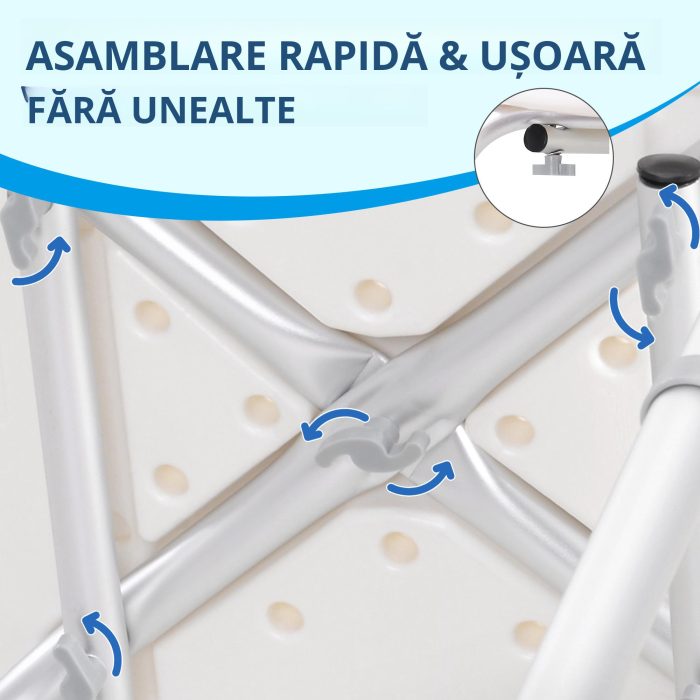  Scaun de Dus Antiderapant cu Spatar si inaltime Reglabila pe 8 Pozitii, 50,6x43x71-88 cm, Alb [7]