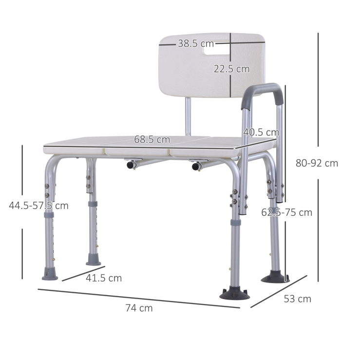  Scaun de Dus cu inaltime Reglabila pe 6 Nivele, Picioare si Brate Antiderapante, 74x53x80-92 cm, Alb [3]