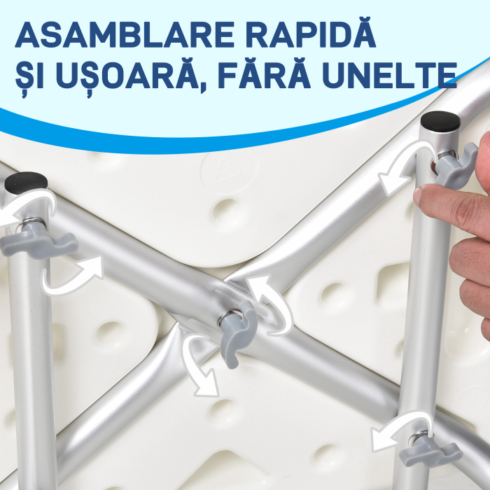  Scaun de Dus cu Spatar, Brate, inaltime Reglabila si Picioare Antiderapante, 51,5x51,5x71-84 cm, Alb [7]