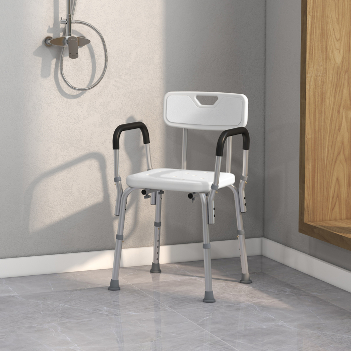  Scaun de Dus cu Spatar, Brate, inaltime Reglabila si Picioare Antiderapante, 51,5x51,5x71-84 cm, Alb [2]