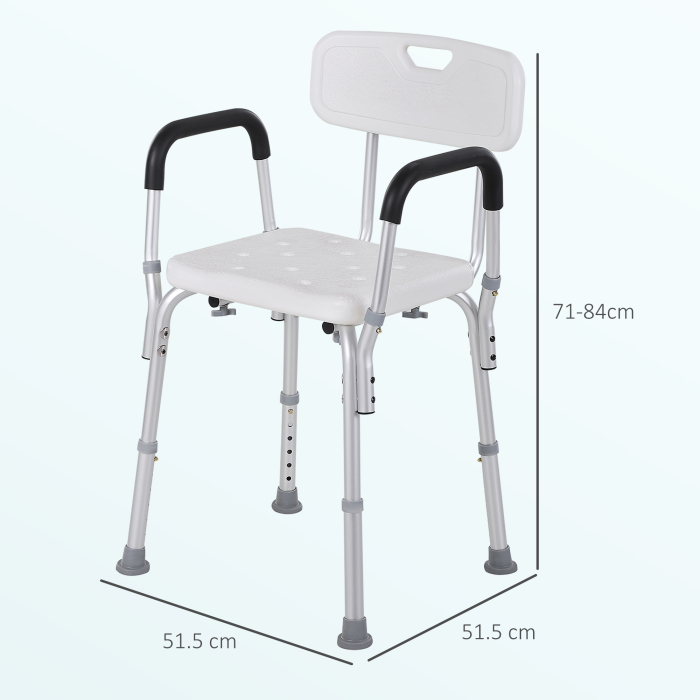  Scaun de Dus cu Spatar, Brate, inaltime Reglabila si Picioare Antiderapante, 51,5x51,5x71-84 cm, Alb [3]