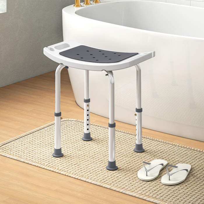  Scaun de Dus din Aluminiu si Plastic Antialunecare, inaltime Reglabila 6 Niveluri 39-52cm, Gri [8]