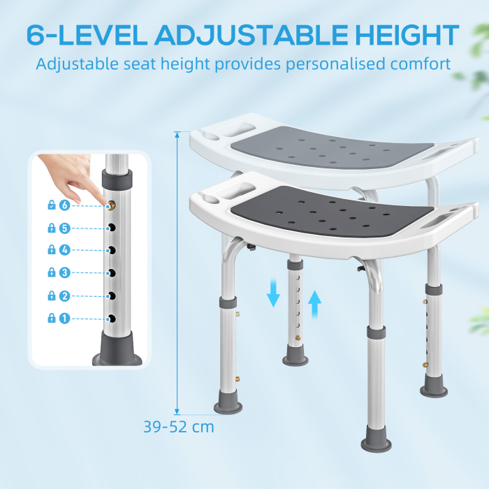  Scaun de Dus din Aluminiu si Plastic Antialunecare, inaltime Reglabila 6 Niveluri 39-52cm, Gri [5]