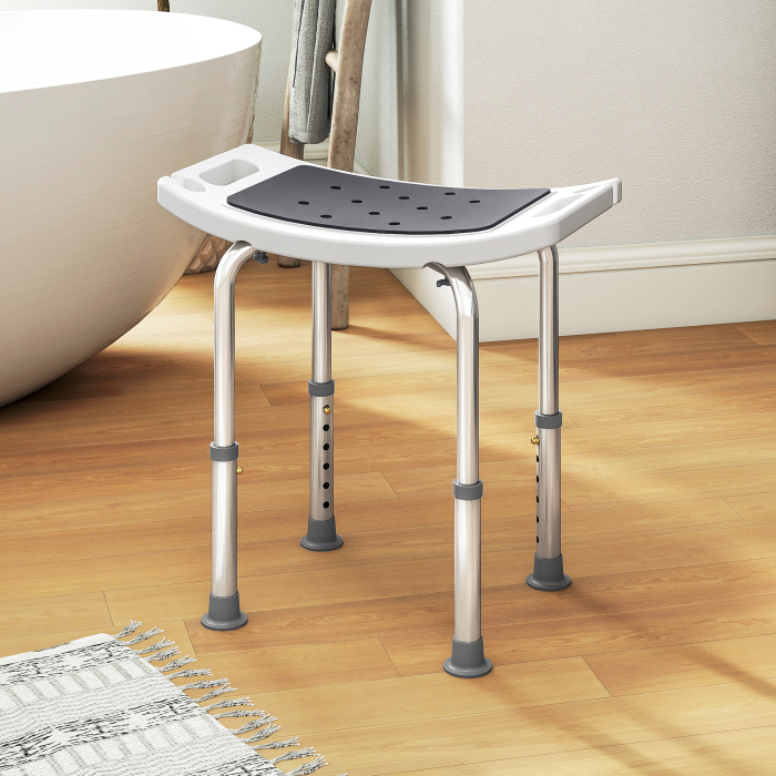  Scaun de Dus din Aluminiu si Plastic Antialunecare, inaltime Reglabila 6 Niveluri 39-52cm, Gri [2]