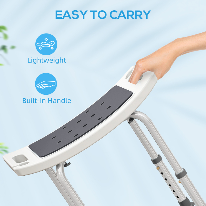  Scaun de Dus din Aluminiu si Plastic Antialunecare, inaltime Reglabila 6 Niveluri 39-52cm, Gri [7]